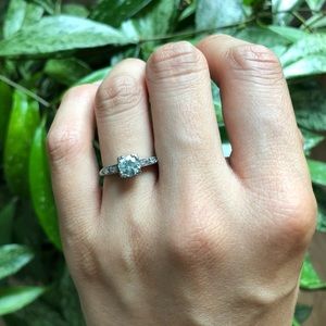 Art Deco palladium blue zircon and diamond ring